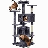 Yaheetech Albero Tiragraffi per Gatti 137 cm con 2 Palle Sisal Giocattolo Gioco Grigio Scuro