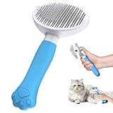 Zivacate Brosse Chat Brosse Chien[Prise ergonomique & nettoyage en un clic& Patented Design] Outil pour chiens/chats/lapins à poil court et long, Chien Accessoires(lac bleu)