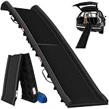 CADOCA Rampa per Cani Auto Pieghevole 156x40cm Capacità 90KG con Maniglia di Trasporto Ciotola Catarifrangenti Scivolo Pedana Bagagliaio Rampe