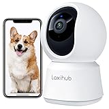 LAXIHUB Telecamera Wi-Fi Interno 2K 3MP, PTZ 355° Telecamera Sorveglianza Interno, Telecamera Cani con Visione Notturna, Rilevamento di Umano/Movimento, Audio Bidirezionale, Compatibile con Alexa
