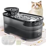 QEXREED Fontanella per Gatti 2.5 L, Filtro Silenziosa 2.5 W Con Carbone Attivo, Serbatoio d'Acqua Nero Traslucido per Animali Domestici Multipli