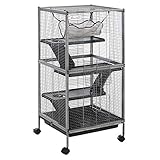 PawHut Gabbia in Acciaio per Roditori, Criceti e Cincillà con 3 Piani, 4 Ruote, Amaca e Vassoio Rimovibile 52 x 52 x 113.5cm