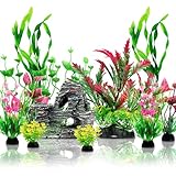 QUOZUO Accessori per acquario, 12 piante artificiali colorate per acquario, set di decorazioni per acquario, decorazioni per acquari