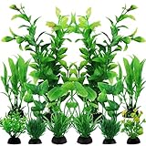 QUOZUO Decorazioni per Acquario, 10 verdi Piante Artificiali Acquario Ornamenti kit, Pianta decorazione in plastica, Accessori per Acquario